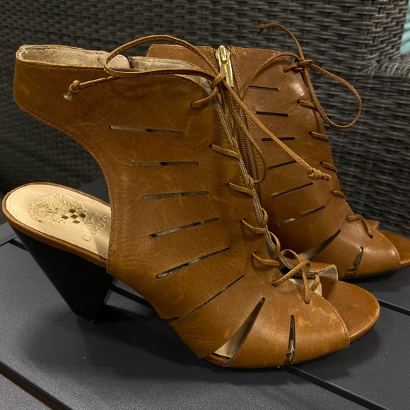Vince Camuto Estie tan leather lace up cutout sandal heels - Picture 5 of 7